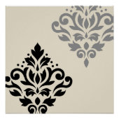 Scroll Damask Art I Black Gray Creme Poster (Vorderseite)