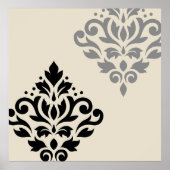 Scroll Damask Art I Black Gray Creme Poster (Vorne)