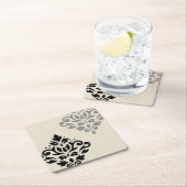 Scroll Damask Art I Black Gray Creme Rechteckiger Pappuntersetzer (Vor Ort)