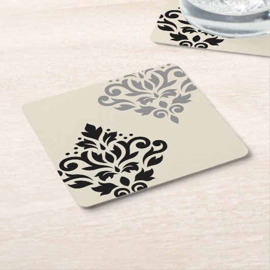 Scroll Damask Art I Black Gray Creme Rechteckiger Pappuntersetzer (angewinkelt)