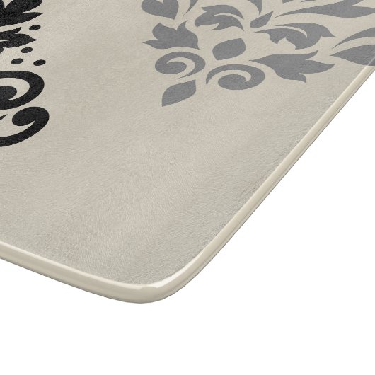 Scroll Damask Art I Black Gray Creme Schneidebrett (Ecke)
