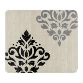 Scroll Damask Art I Black Gray Creme Schneidebrett (Vorderseite)
