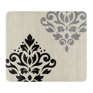 Scroll Damask Art I Black Gray Creme Schneidebrett