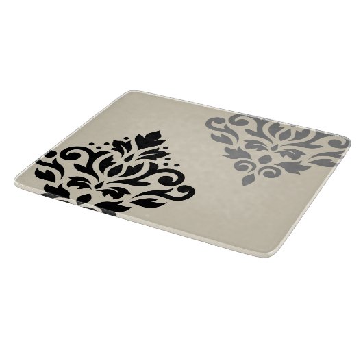Scroll Damask Art I Black Gray Creme Schneidebrett (Ecke)