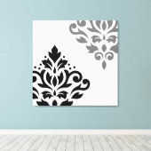 Scroll Damask Art I Black & Grey on White Leinwanddruck (Insitu (Holzboden))
