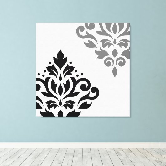 Scroll Damask Art I Black & Grey on White Leinwanddruck (Insitu (Holzboden))