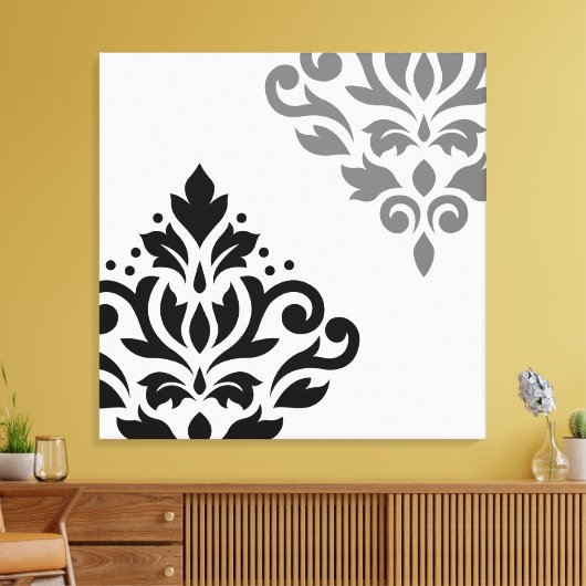 Scroll Damask Art I Black & Grey on White Leinwanddruck (Insitu (Wohnzimmer))
