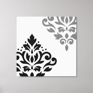 Scroll Damask Art I Black & Grey on White Leinwanddruck