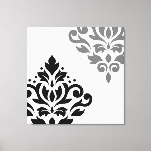 Scroll Damask Art I Black & Grey on White Leinwanddruck (Vorderseite)