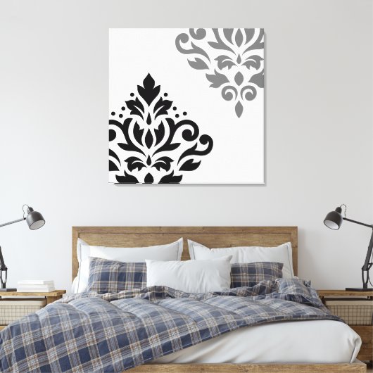 Scroll Damask Art I Black & Grey on White Leinwanddruck (Insitu (Schlafzimmer))