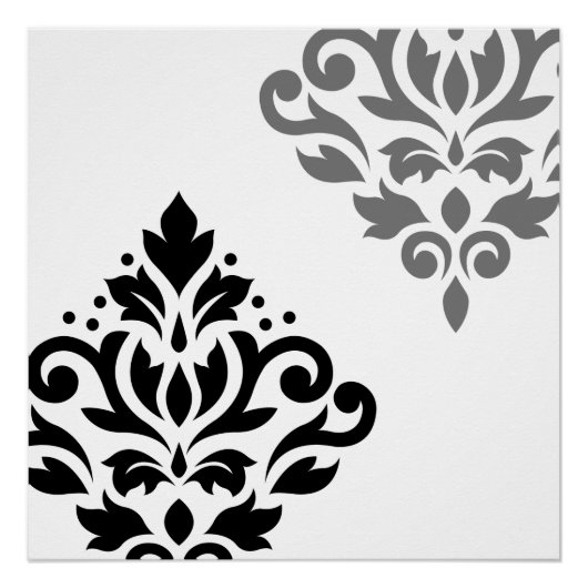 Scroll Damask Art I Black & Grey on White Poster (Vorderseite)