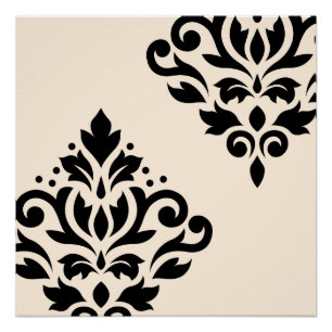 Scroll Damask Art I Black on Creme Poster