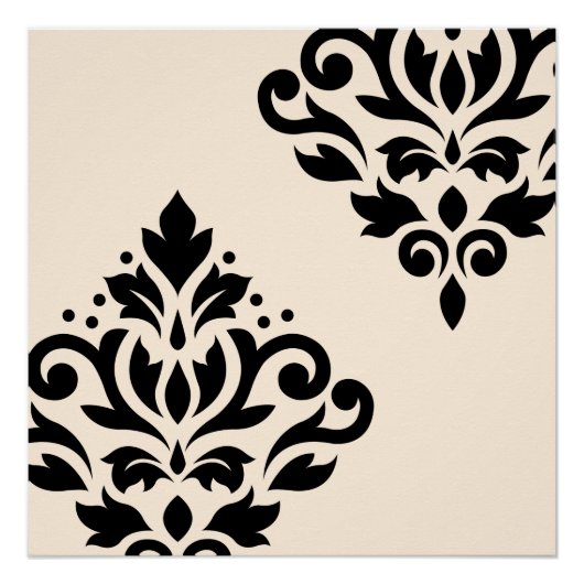 Scroll Damask Art I Black on Creme Poster (Vorderseite)