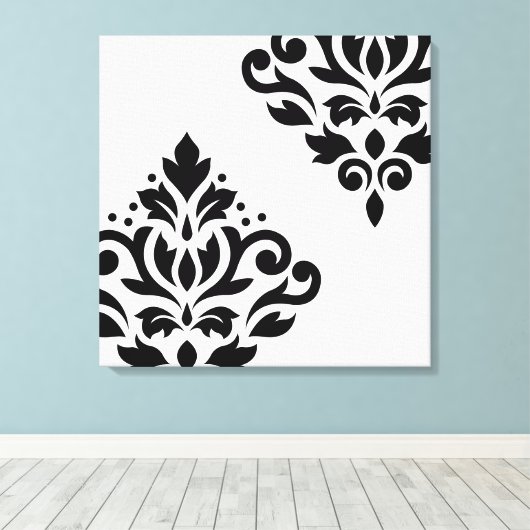 Scroll Damask Art I Black on White Leinwanddruck (Insitu (Holzboden))