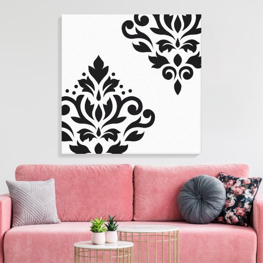 Scroll Damask Art I Black on White Leinwanddruck (Insitu (Wohnzimmer))