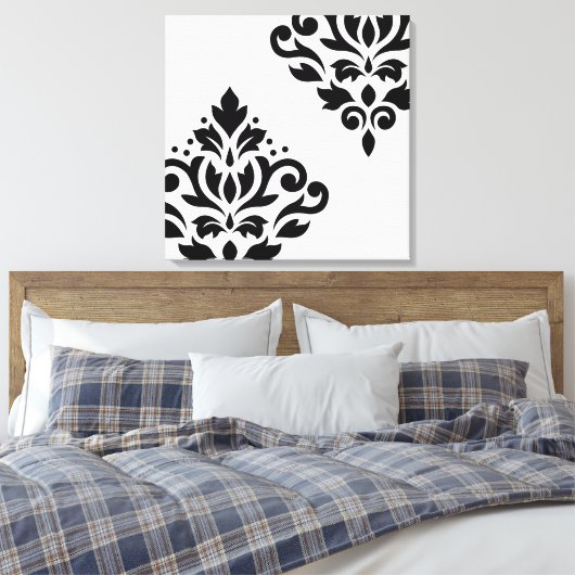 Scroll Damask Art I Black on White Leinwanddruck (Insitu (Schlafzimmer))