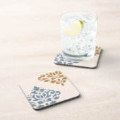 Scroll Damask Art I Blue Gold Creme Getränkeuntersetzer (Rechte Seite)