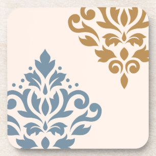Scroll Damask Art I Blue Gold Creme Getränkeuntersetzer