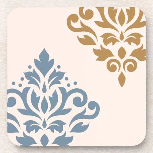Scroll Damask Art I Blue Gold Creme Getränkeuntersetzer (Vorderseite)
