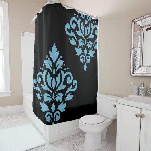 Scroll Damask Art I Blue on Black Duschvorhang (Beispiel)