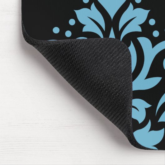 Scroll Damask Art I Blue on Black Mousepad (Ecke)