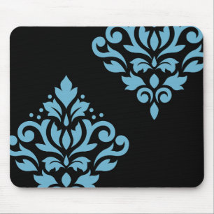 Scroll Damask Art I Blue on Black Mousepad