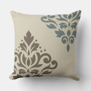 Scroll Damask Art I Braun Türkisgrau Sand Kissen