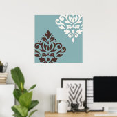 Scroll Damask Art I Brown Creme Aquamarin Poster (Heimbüro)