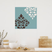 Scroll Damask Art I Brown Creme Aquamarin Poster (Küche)