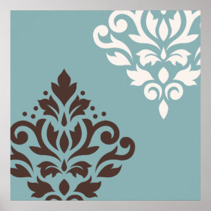 Scroll Damask Art I Brown Creme Aquamarin Poster