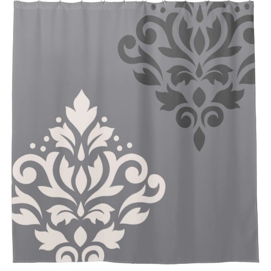 Scroll Damask Art I Cream & Gran Duschvorhang (Vorderseite)