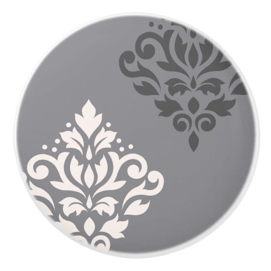 Scroll Damask Art I Cream & Gran Keramikknauf (Vorderseite)