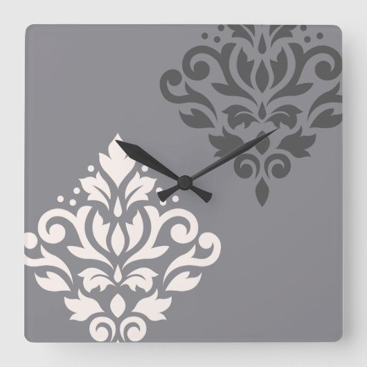 Scroll Damask Art I Cream & Gran Quadratische Wanduhr (Vorderseite)