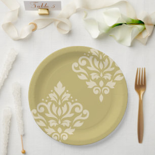 Scroll Damask Art I Creme on Gold Pappteller