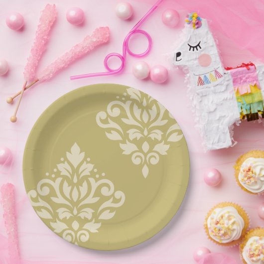 Scroll Damask Art I Creme on Gold Pappteller (Party)