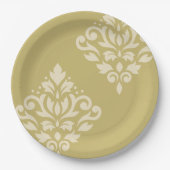 Scroll Damask Art I Creme on Gold Pappteller (Vorderseite)