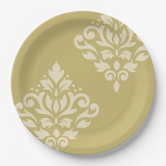 Scroll Damask Art I Creme on Gold Pappteller (Vorderseite)