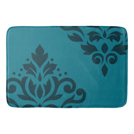 Scroll Damask Art I Dark on Mid Aquamarin Badematte (Vorderseite)