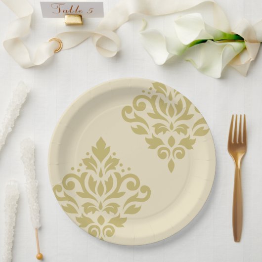 Scroll Damask Art I Gold auf Creme Pappteller (Hochzeit)