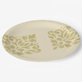 Scroll Damask Art I Gold auf Creme Pappteller (Schrägansicht)
