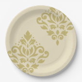 Scroll Damask Art I Gold auf Creme Pappteller (Vorderseite)