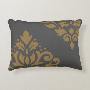Scroll Damask Art I Gold auf Grau Dekokissen