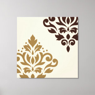 Scroll Damask Art I Gold & Brown auf Creme Leinwanddruck