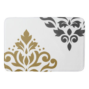 Scroll Damask Art I Gold & Grau auf Weiß Badematte