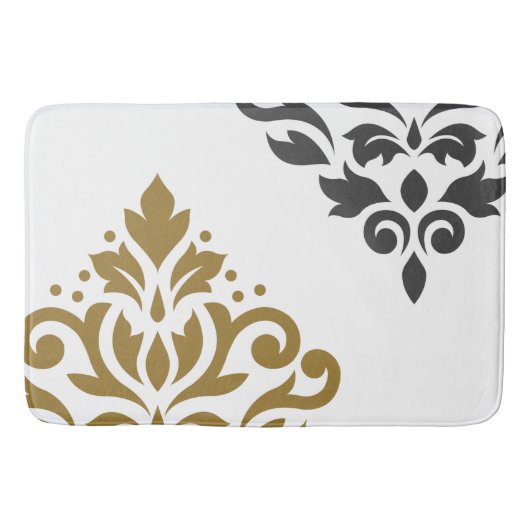Scroll Damask Art I Gold & Grau auf Weiß Badematte (Vorderseite)
