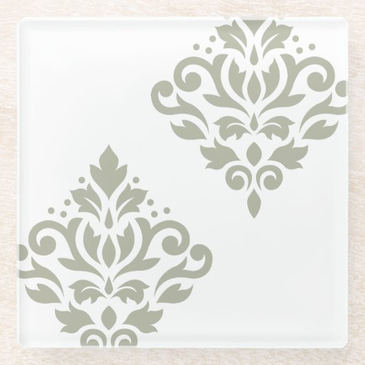 Scroll Damask Art I Green on White Glasuntersetzer (Vorderseite)