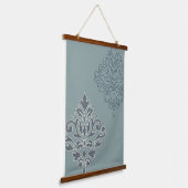 Scroll Damask Art I (Kontur) Creme Blues Aquamarin Wandteppich Mit Holzrahmen (Gewinkelt)