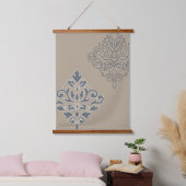 Scroll Damask Art I (Line) Cream Blues Sand Wandteppich Mit Holzrahmen (Schlafzimmer)