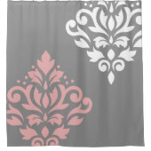 Scroll Damask Art I Pink White Grau Duschvorhang (Vorderseite)