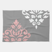 Scroll Damask Art I Pink White Grau Geschirrtuch (Horizontal)